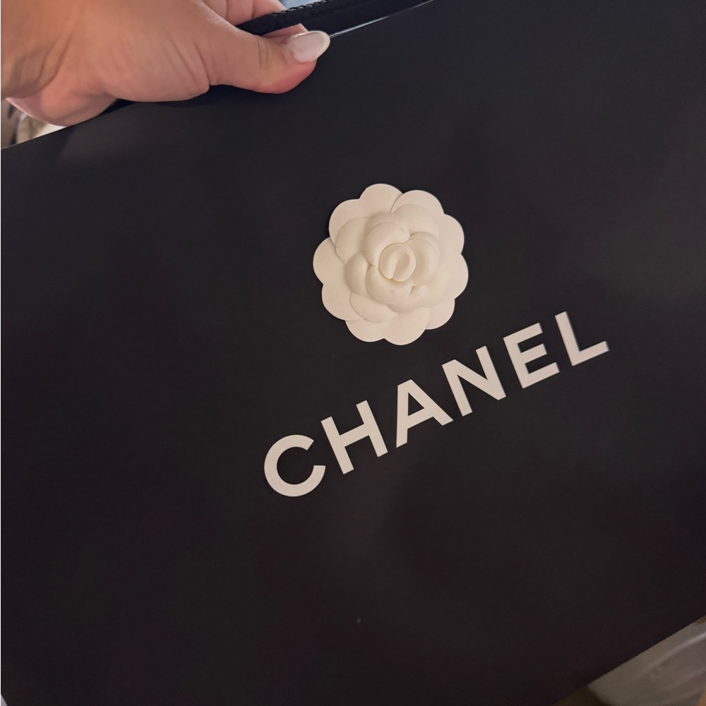 Chanel Black Tote with White Camellia bag and box